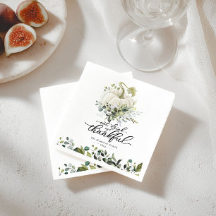 Chic Greenery White Pumpkin Thanksgiving Napkin