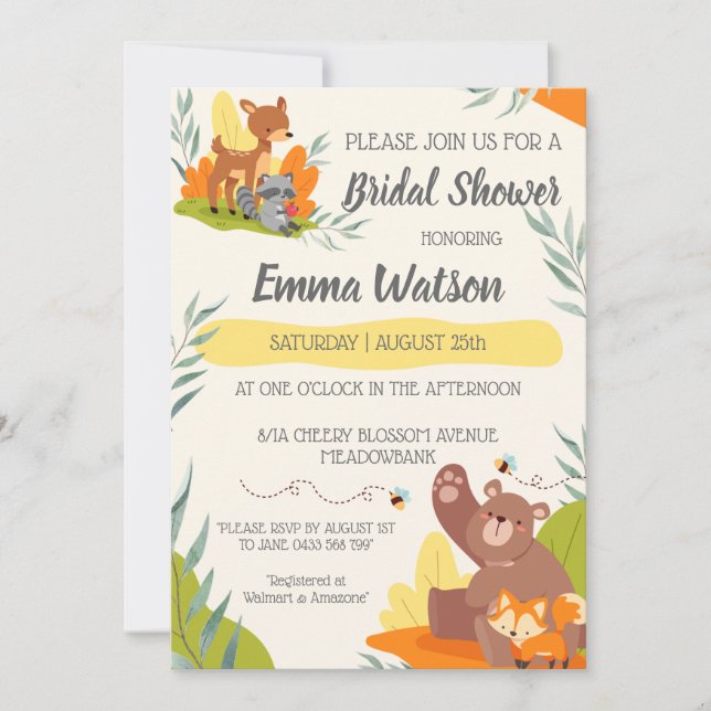Chic Greenery Woodland Animal Bridal Shower Forest Invitation (Front)