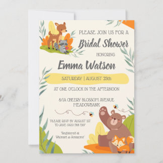 Chic Greenery Woodland Animal Bridal Shower Forest Invitation