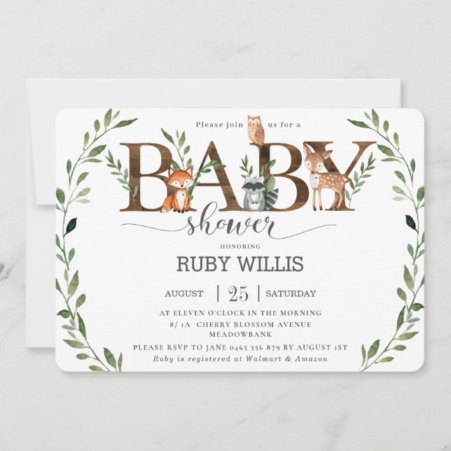 Chic Greenery Woodland Animals Baby Shower Boy Invitation (Front)