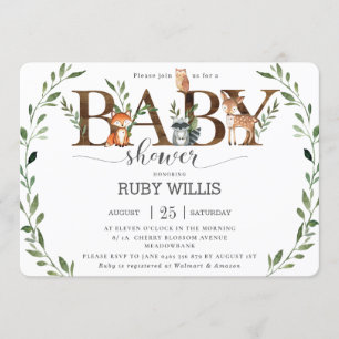 Chic Greenery Woodland Animals Baby Shower Boy Invitation
