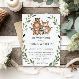 Chic Greenery Woodland Animals Baby Shower Forest Invitation