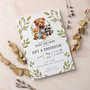Chic Greenery Woodland Animals Baby Shower  Invitation