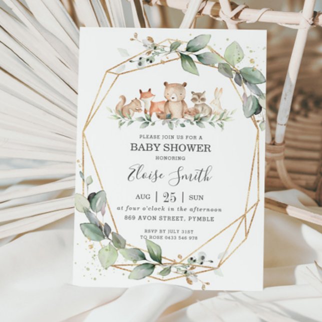 Chic Greenery Woodland Animals Baby Shower Neutral Invitation (Creator Uploaded)