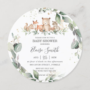 Chic Greenery Woodland Animals Baby Shower Neutral Invitation