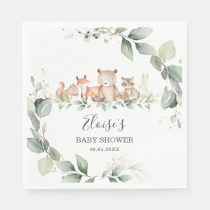 Chic Greenery Woodland Animals Baby Shower Neutral Napkin