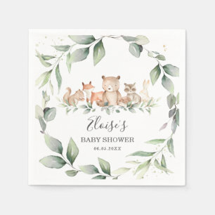 Chic Greenery Woodland Animals Baby Shower Neutral Napkin