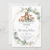Chic Greenery Woodland Animals Baptism Christening