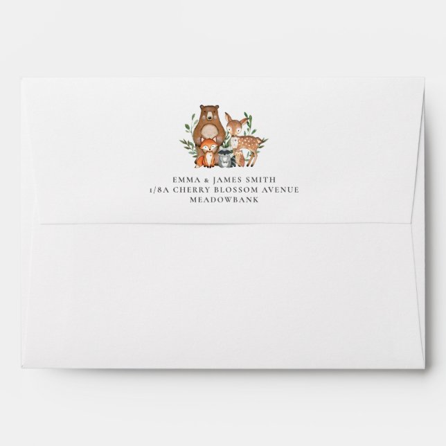 Chic Greenery Woodland Animals Returned Address Envelope (Back (Top Flap))