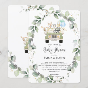 Chic Greenery Woodland Drive By Baby Shower Boy Invitation