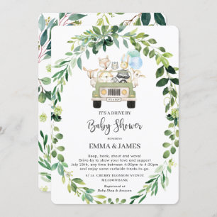Chic Greenery Woodland Drive By Baby Shower Parade Invitation