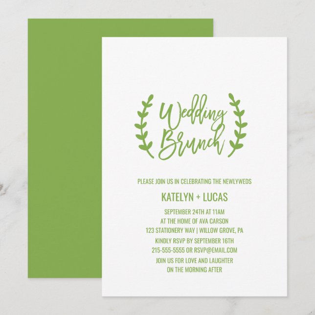 Chic Greenery Wreath Calligraphy Wedding Brunch Invitation (Front/Back)