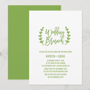 Chic Greenery Wreath Calligraphy Wedding Brunch Invitation