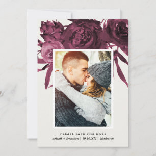 Chic Grey and Burgundy Floral Photo Save the Date