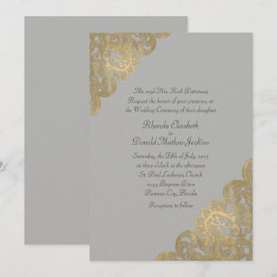 Chic Grey and Gold Felt Wedding Invitation
