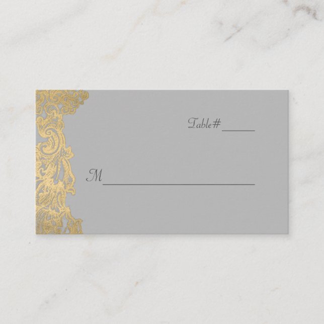 Chic Grey and Gold Wedding Place Card (Front)