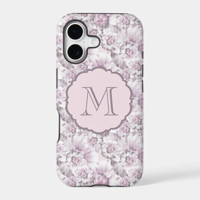 Chic Grey and Pink Floral Pattern Monogram (Back)