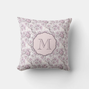 Chic Grey and Pink Floral Pattern Monogram Cushion