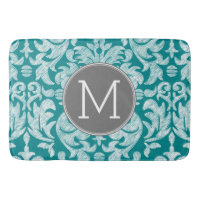 Chic Grey and Teal Damask Pattern Custom Monogram