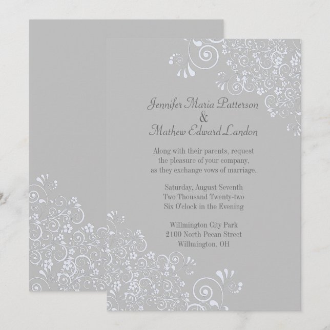 Chic Grey and White Classic Wedding Invitation (Front/Back)