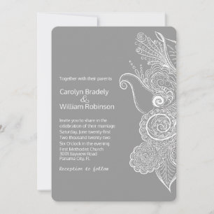 Chic Grey and White Floral Mandala Wedding Invitation