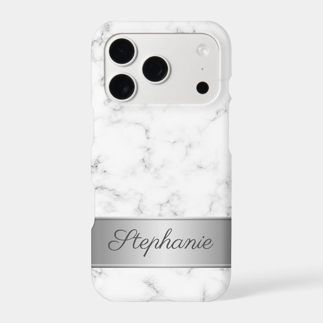 Chic Grey and White Marble Script Name (Back)
