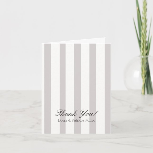 Chic Grey and white stripes Thank You Card (Front)