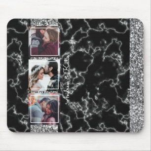Chic Grey & black Marble 3 Photo Collage customise Mouse Mat