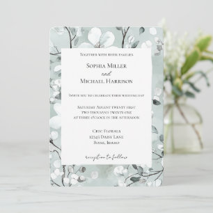 Chic Grey Blue White Floral Wedding Invitation