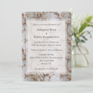 Chic Grey Blush Roses Wedding Invitation