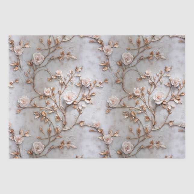 Chic Grey Blush Roses Wedding Tissue Paper (Front)