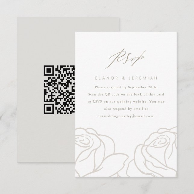 Chic Grey Floral Wedding RSVP with QR Code Card (Front/Back)