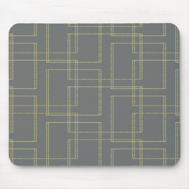 Chic Grey & Gold Geometric Glam Mouse Mat (Front)