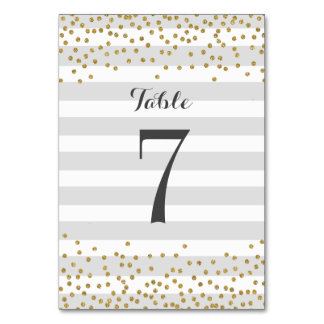 Chic Grey Gold Stripe Bridal Shower Party Wedding Table Number