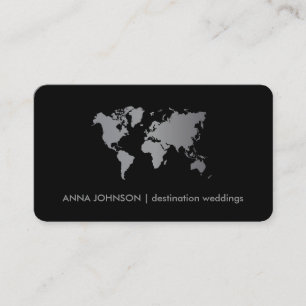 Chic Grey Gradient World Map Global Travel Agent Business Card