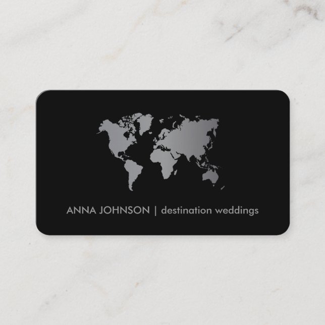 Chic Grey Gradient World Map Global Travel Agent Business Card (Front)