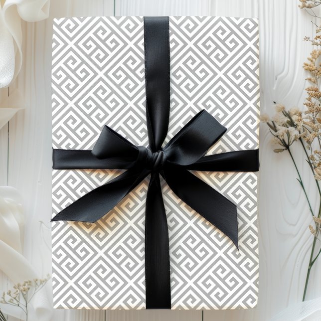 Chic Grey Greek Key Maze Pattern Wrapping Paper (Creator Uploaded)