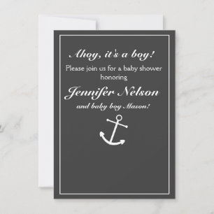 Chic Grey Grey White Nautical Shower Invitation