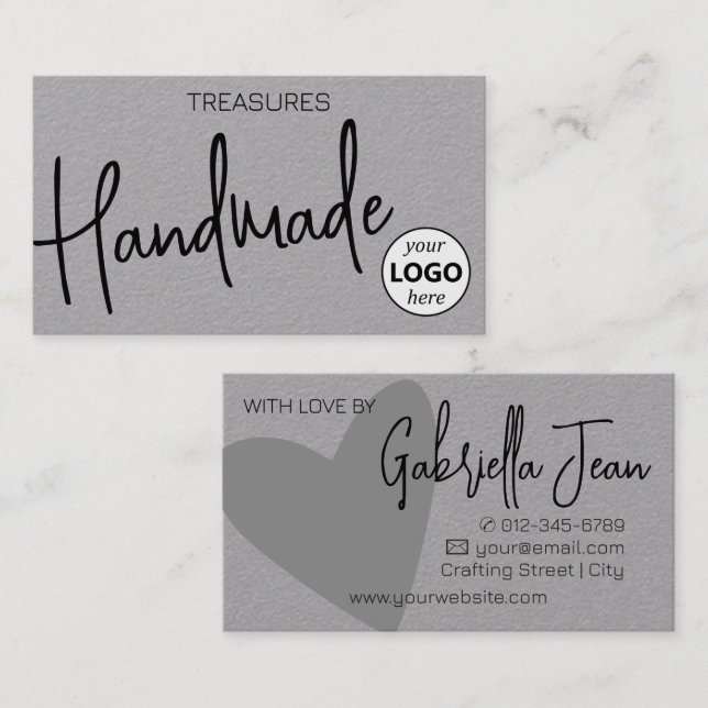 Chic Grey Handmade Crafts Simple Clean Kraft Logo Business Card (Front/Back)