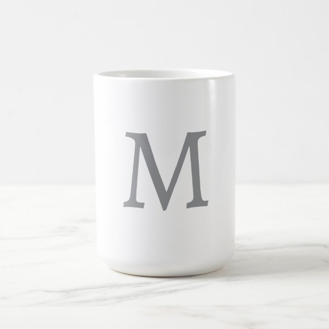 Chic Grey Initial Letter Monogram Modern Coffee Mug (Center)