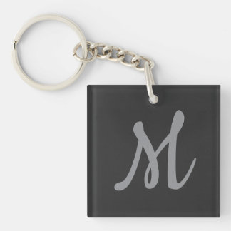 Chic Grey Initial Letter Monogram Modern Key Ring