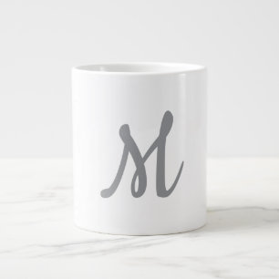 Chic Grey Initial Letter Monogram Modern Large Coffee Mug