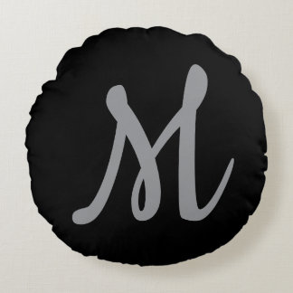 Chic Grey Initial Letter Monogram Modern Round Cushion