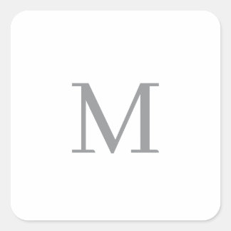 Chic Grey Initial Letter Monogram Modern Square Sticker