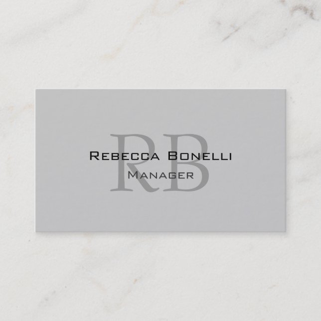 Chic Grey Monogram Manager Business Card (Front)