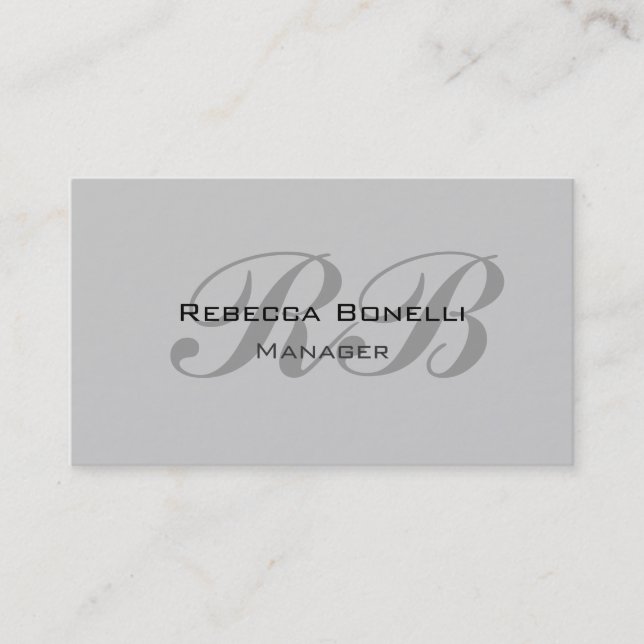 Chic Grey Monogram Script Manager Business Card (Front)