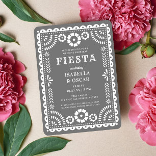 Chic Grey Papel Picado Wedding Rehearsal Dinner Invitation