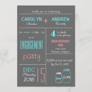 Chic Grey   Pink   Blue MasonJar Engagement Party Invitation