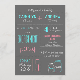 Chic Grey | Pink | Blue MasonJar Engagement Party Invitation