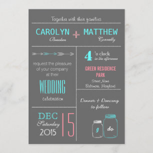Chic Grey Pink Blue MasonJar Wedding Invite
